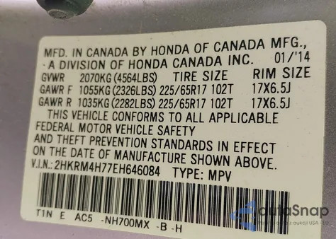 2014 Honda Cr-V Ex-L z USA, uszkodzony, nr VIN 2HKRM4H77EH646084